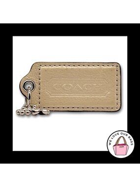 2.5" Large COACH Off White Patent Leather Nickel Fob Bag Charm Keychain Hang Tag